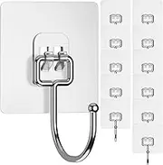 GLUIT Adhesive Large Wall Hooks for Hanging Heavy Duty 22 lbs Hooks for Walls No Damage, Towel Sticky Clear Hooks, Waterproof, Home, Bathroom, Kitchen, Office, and Outdoor 12 Pack