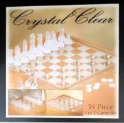 59-Piece Chess and Checkers Board Frosted & Clear Glass Crystal 2 in 1 Game Set
