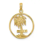 14k Yellow Gold Marco Island Words on Palm Tree In Penny Size Charm Pendant