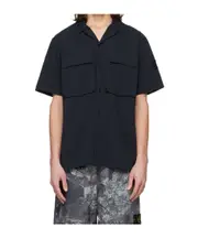 logo-patch seersucker shirt XS Black