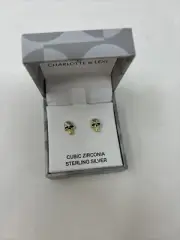 CHARLOTTE & LEXI GOLD PLATED STERLING SILVER Skull Cz EARRINGS