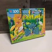 Paper Capers 100 Pc Puzzle 3-D Look Fly Peacock Bird Toucan Parrot VTG 1993 MB