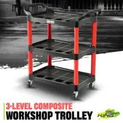 3 Level Composite Workshop Tools Trolley+Casters for Warehouse Garage Office Red