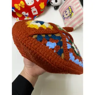 日本韓國雜誌風格毛線編織拼接專紅色貝雷帽南瓜帽八角帽
