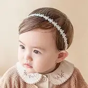White Baby Headband, Elastic Headband Baby Girls, Lace Floral Pearl Headband, Children's Headband, Cute Soft Babies Hairband for Newborns, Infants, Toddlers and Children, Hair Accessories