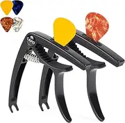 AARVI Professional 6-String Guitar Capo for Acoustic & Electric Guitars - Guitar Accessories with Universal Clamp & 4 Premium Picks - Compatible with Ukulele, Mandolin, Banjo(2P Black)