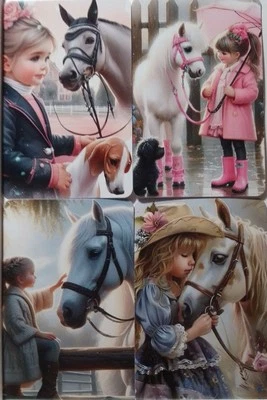 Swap cards Modern playing card back set of 4 Girls with horses and dogs