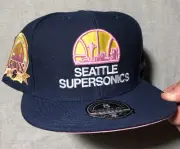 Seattle SUPERSONICS Hat Fitted Size 8 BLUE PINK Mitchell & Ness Dynasty Patch