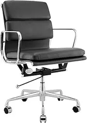 Matt Blatt Eames Replica Low Back Soft Pad Leather Office Chair (Black/Chrome) - MBEAPOCLBLB