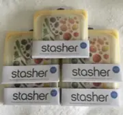 LOT OF 5 STASHER Silicone Reusable Sandwich Storage Bags Pineapple SHIPS FREE