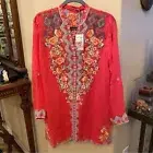 NWT~JOHNNY WAS Women Harlow Passionfruit Floral Embroidery Tunic Top Size Medium