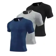 3pcs Men's Quick Dry Fitness Compression Short Sleeve Baselayer Tight Sports Top