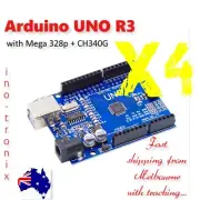 New Compatible Arduino UNO R3 with ATMega 328P, CH340G + USB Cable. - 4pcs.