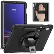 Samsung Galaxy TAB S10+/S9+ /S9 FE+ /S8+ /S7 FE /S7+ Plus Hand Strap Case, With S-Pen Holder Rotating Kickstand Case Shockproof Cover (Black)