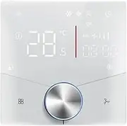 Central Air Conditioning Thermostat Control Panel 2/4p WiFi Thermostat Central Air Conditioning 3-Speed Fan Coil Rotating Temperature Adjustment 24V(White 2P,24V)