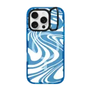 iPhone 16 Pro Impact Ring Stand Case MagSafe Compatible Marble Transparent Trippy Wavy Swirl White Spiral Warp Twirl Retro 70s Psychedelic Acid Groovy Abstract Pattern