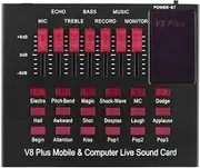 Multifunctional Rechargeable Mobile & Computer Live Sound Card USB o Interface with Multiple Sound Effects BT Connection for Singing Live Streaming Chating Music Recording Hosting Black One Size