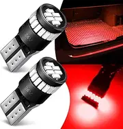 Fluher Pack-2 Car T10 W5W LED Width Light, 7020-10SMD Non-polar Decoding Reading Light License Plate Light Door Light, Surround Lighting with Lens Spotlight, Universal Interior Bulb for Car (Red)