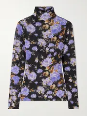 [Ulla Johnson] Ulla Johnson - Aurelia Floral-print Stretch-jersey Turtleneck Top - Purple - x small x small Purple