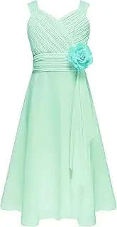 [Jugaoge] Kids V Neck Flower Girl Wedding Dress Junior Bridesmaid Dress Summer Ruched Chiffon A-line Dresses