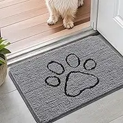 Smiry Dog Door Mat for Muddy Paws, Absorbent Dirt Trapper Non Slip Quick Dry Washable Chenille Mat for Mud Dogs, Entry Rug for Indoor and Outdoor (24x16 Inches, Grey)