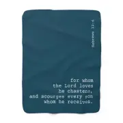 Bible Verse Sherpa Fleece Blanket Blue, Hebrews 12 v 6, 50" x 60", JND