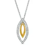 0.17 CT. T.W. Natural Diamond and Textured Double Marquise Pendant in Sterling Silver and 10K Yellow Gold