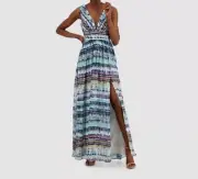 $295 Aidan by Aidan Mattox Women Blue Pleated Zippered Dress Size 8