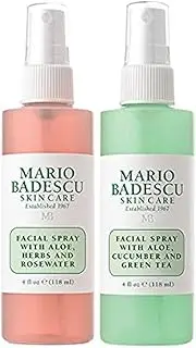 Mario Badescu Facial Spray Aloe, Rose Water and Cucumber - Green Tea Duo for Face, Neck or Hair, Cooling and Hydrating Face Mist for All Skin Types, Dewy Finish