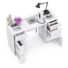 Ufurniture Manicure Table Acetone Resistant Nail Desk with Glass Tabletop White
