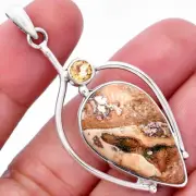Rosetta Picture Jasper & Citrine 925 Sterling Silver Pendant Jewelry P-1250