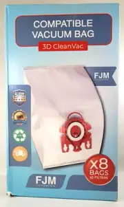 FJM Compatible 8 Vacuum Bags & 2 Filters for 3D CleanVac for Miele Vacuum Bags