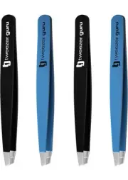 4 Pack Professional Tweezer Guru Set Light Blue & Navy Blue