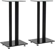 vidaXL Modern Tempered Glass Speaker Stands with Aluminium Pillars, Black - 2 Pack