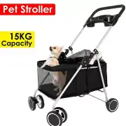 Pet Stroller Pram Large Dog Cat Carrier Travel Pushchair Foldable Cart Trolley