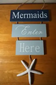 MERMAIDS ENTER HERE SIGN Nautical Blue Mermaid Tropical Beach Coastal Home Decor