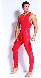 [GDYJP] Patent Leather Zipper Open Crotch Latex Catsuit Jumpsuit Sexy Lingerie for Men Costumes Spandex Catsuit Bodysuit Clubwear (Color : Red, Size : Medium)