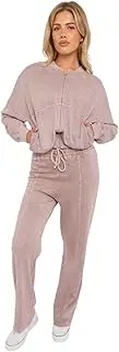 [Janisramone] Stonewashed Cotton Co-Ord Sets for Women, Tracksuit Womens Full Set with Zipper Jacket and Jogger Sets for Women, Casual Airport Outfit Women, Cotton Co Ords Sets for Women UK