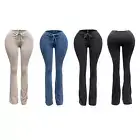 Washed Flare Pants with Drawstring – Stretch High Waist Bootcut Bottoms