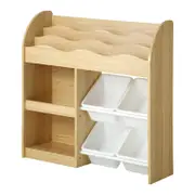 Oikiture Kids Bookshelf 4 Bins Toy Box Storage Organiser