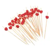 Bamboo Cocktail Toothpicks Heart Drink Fruit Picks Cocktail Skewers 100Pcs Red