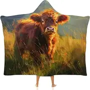 Cute Little Cow Gifts Wearable Cloak Hooded Blanket Soft Arctic Velvet Cute Warm Fluffy Christmas Birthday for Women Kids Flannel Hooded Xmas Snuggle Blanket,50"x60"
