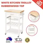 White Kitchen Trolley Kitchen Island Storage Drawer Organisation Rubberwood Top