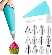 Piping Bags and Nozzles 15Pcs Cake Decorating Kit Reusable Silicone Icing Bags and Stainless Nozzles Set with Cleaning Brush for DIY Cakes Cookies Pastry