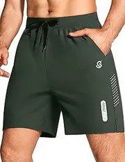[ISEEGZ] Men's Athletic Running Shorts Lightweight Quick Dry Workout 7'' Shorts Tennis Basketball Gym Short Zipper Pockets