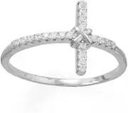 [JewelryWeb] 925 Sterling Silver Rhodium Plated CZ Sideways Religious Faith Cross Ring CZ Measures 13.2mm X 17.4mm Band is 1.3mm Si Jewelry for Women - Ring Size Options: 5 6 8 9