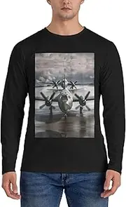 [POCUK] Us Army Plane Men's Round Neck Long Sleeved T-Shirt Casual Long Sleeved Men's T-Shirt Without Pockets