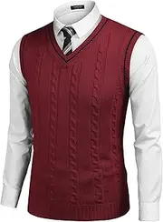 [COOFANDY] Men's Sweater Vest V Neck Slim Fit Casual Sleeveless Twisted Knitted Pullover Sweater