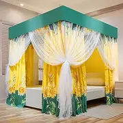 Cute Princess 4 Corner Post Mosquito Net&Bed Canopy Curtain Canopy for Girls Boys Bed Bedroom Kids Rooms for Queen Size Bed Decoration (Yellow-Sunflower, Mosquito Net&Bed Canopy, Queen)