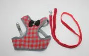Puppy Harness Gray Red Plaid LARGE w/Leash Training Walking Very Nice Dog Bowtie
